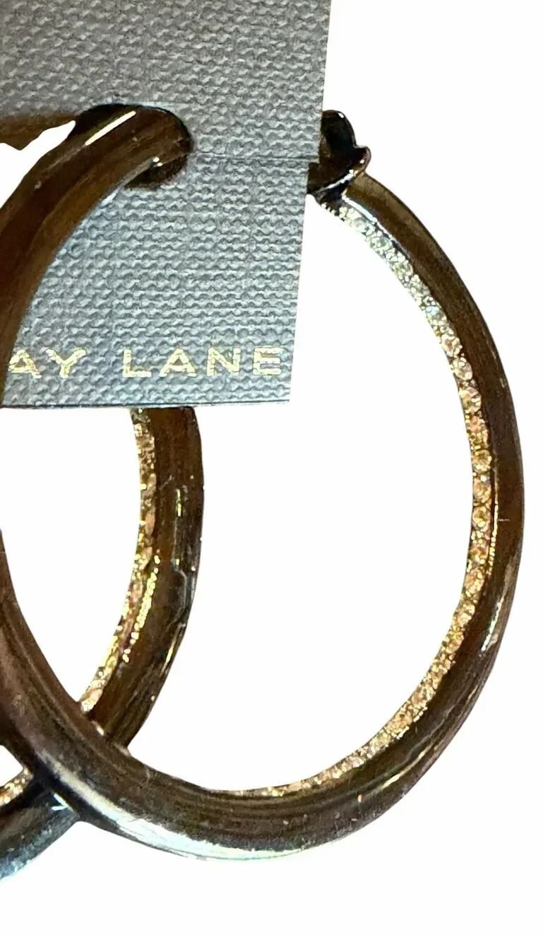 Kenneth Jay Lane Black & Crystal Hoop Earrings New - Picture 2 of 4